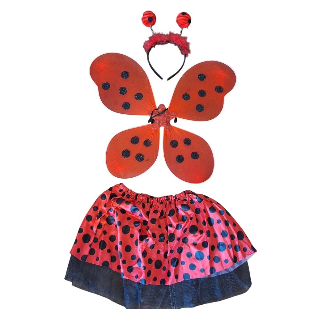 Greenbrier Ladybug Costume Girls Kids 3 Pc Tutu Skirt Wings Headband Red Black
